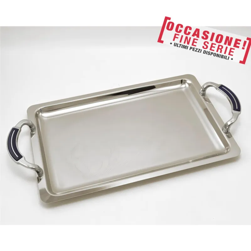 Super Prezzo Vassoio rettangolare cesellato in acciaio inox 18/10 con manici 35x21 cm linea barocco Eme Posaterie